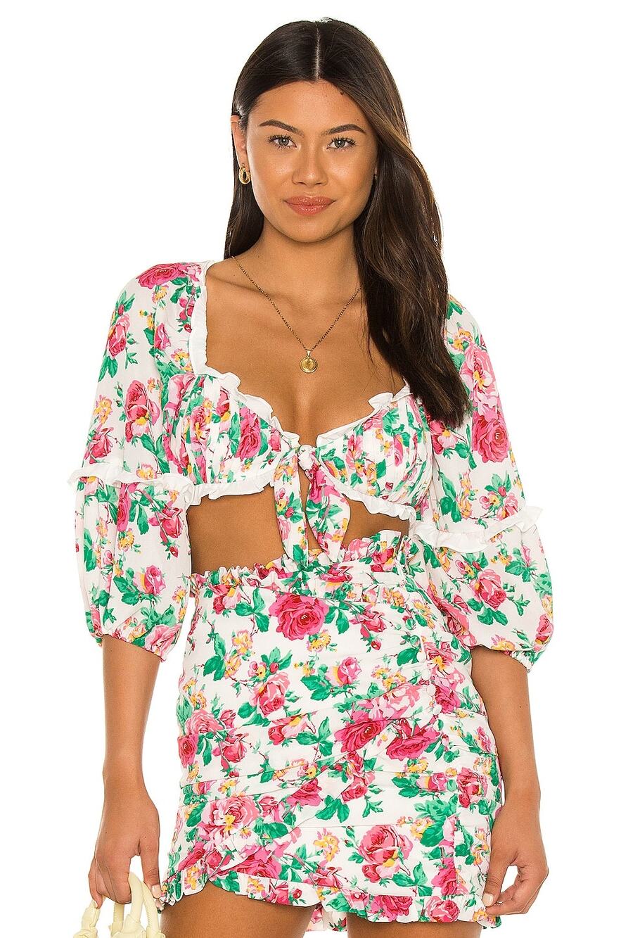 For Love and Lemons Imogen Crop Top size XL Ivory Floral